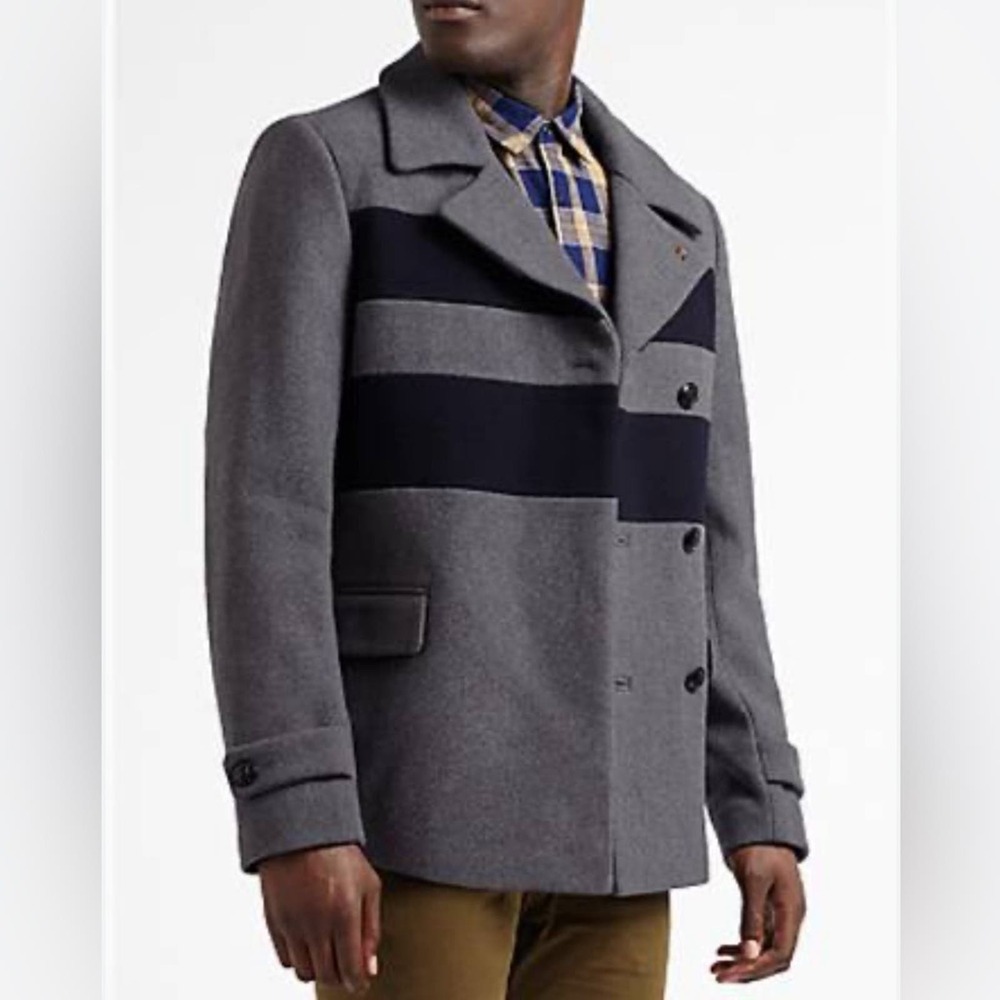 Scotch & Soda Men’s Gray and Navy Wool Peacoat Size XL